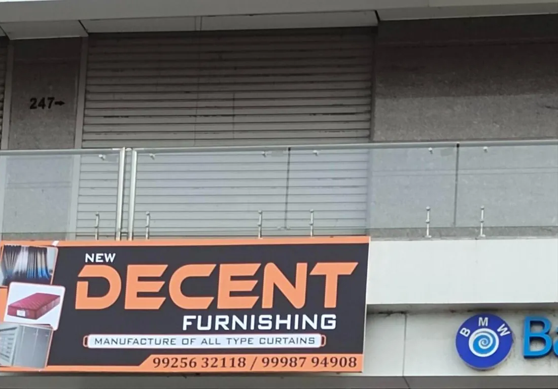 New Decent Furnishing showroom front at Shilpi Square, Bharuch